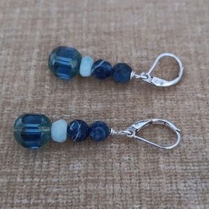 Silver Leverback Beaded Dangle Earrings